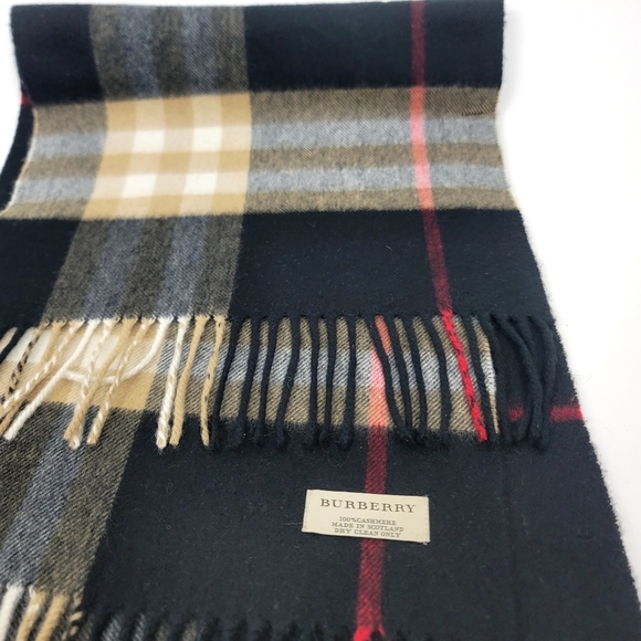 Burberry 100% Cashmere Scarf unisex Black Plaid with Fringe Edges - Picture 1 of 14